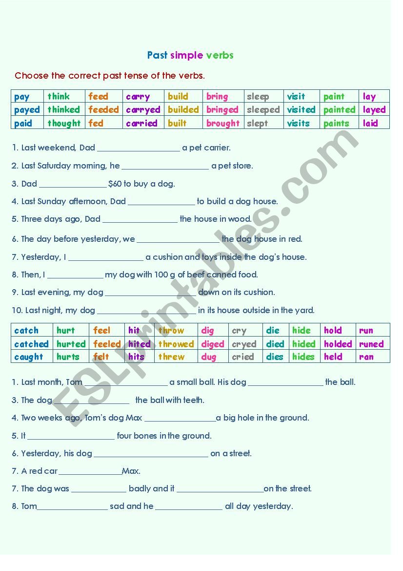 Simple past verb Test #2 worksheet
