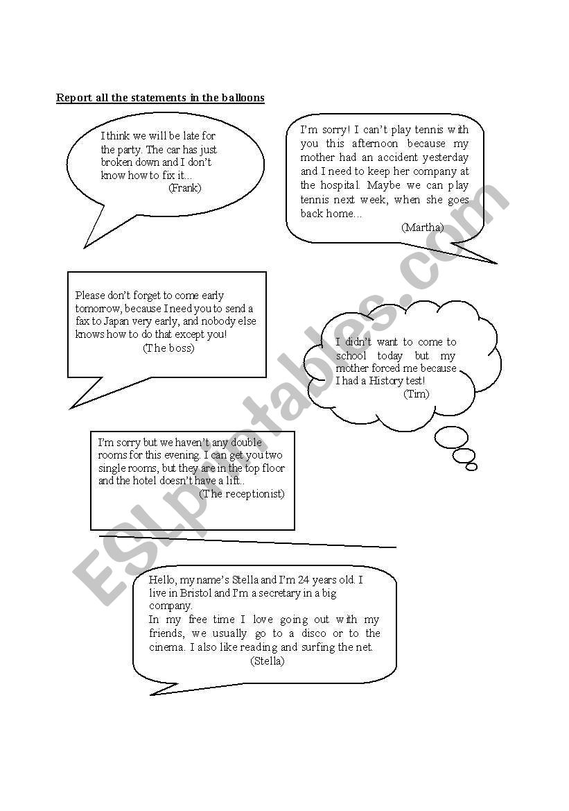 Reported Speech worksheet