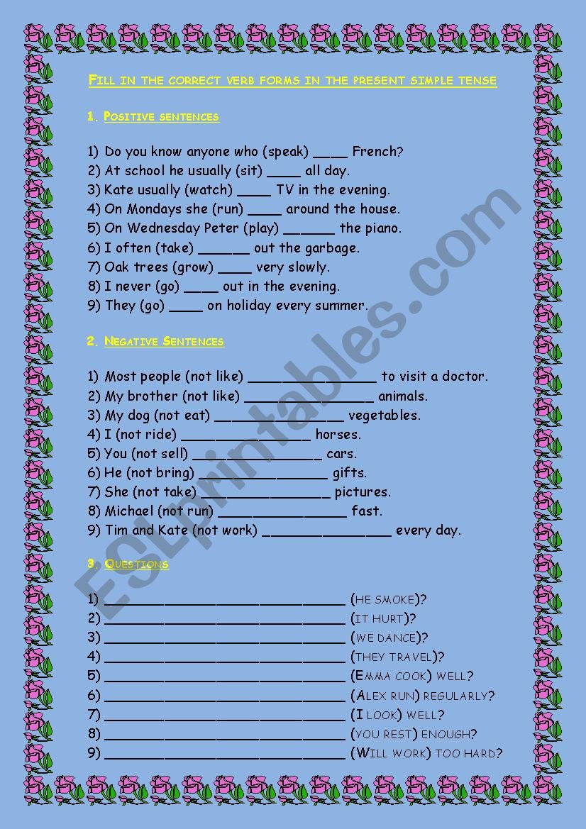 Present simple Tense worksheet