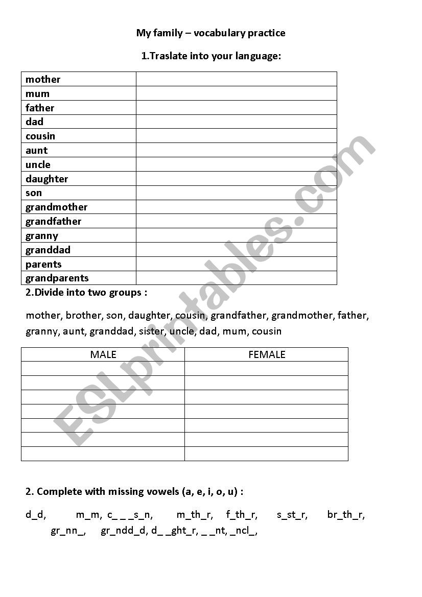 My family worksheet