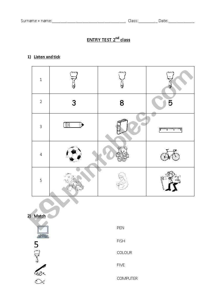 Entry test second class primary