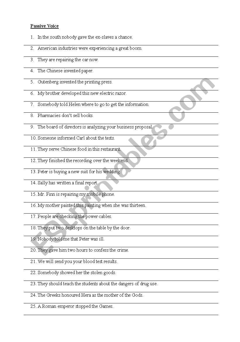 Passive voice exercises worksheet