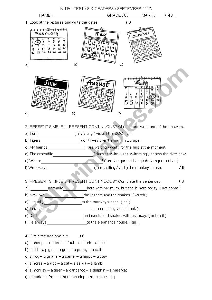 Initial test 2 worksheet