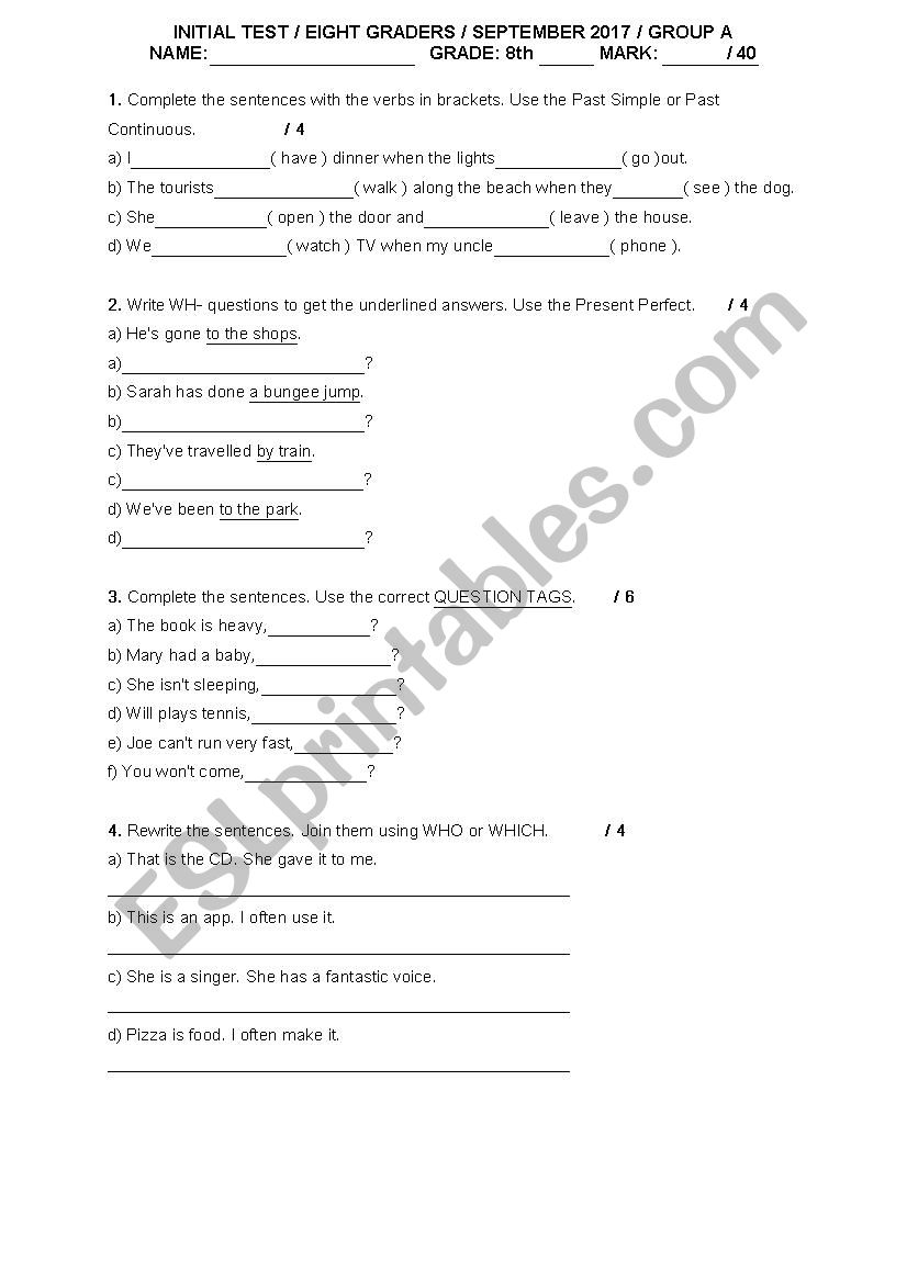 Initial test 3 worksheet