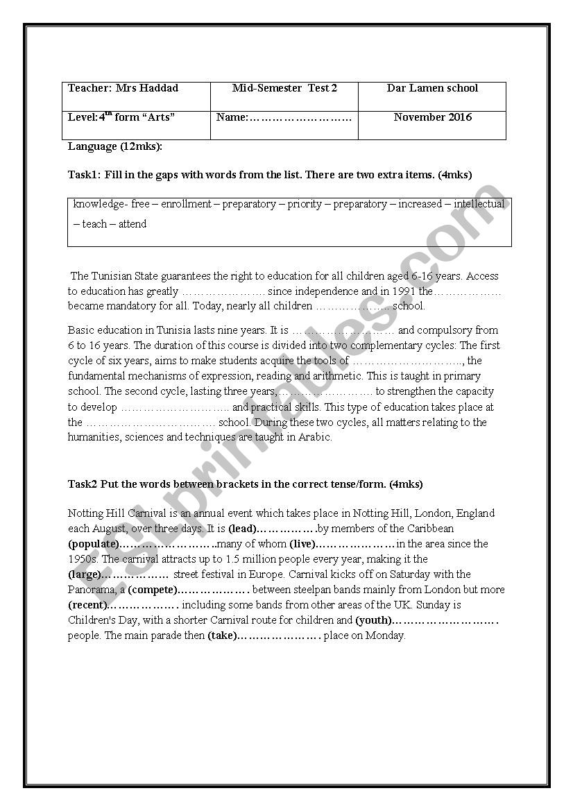 mid term test2 worksheet