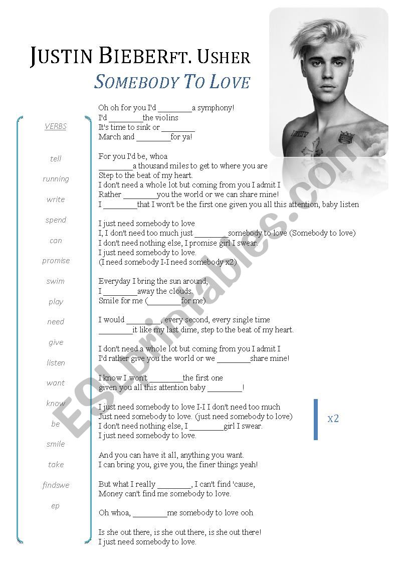 One time by Justin Bieber: English ESL worksheets pdf & doc