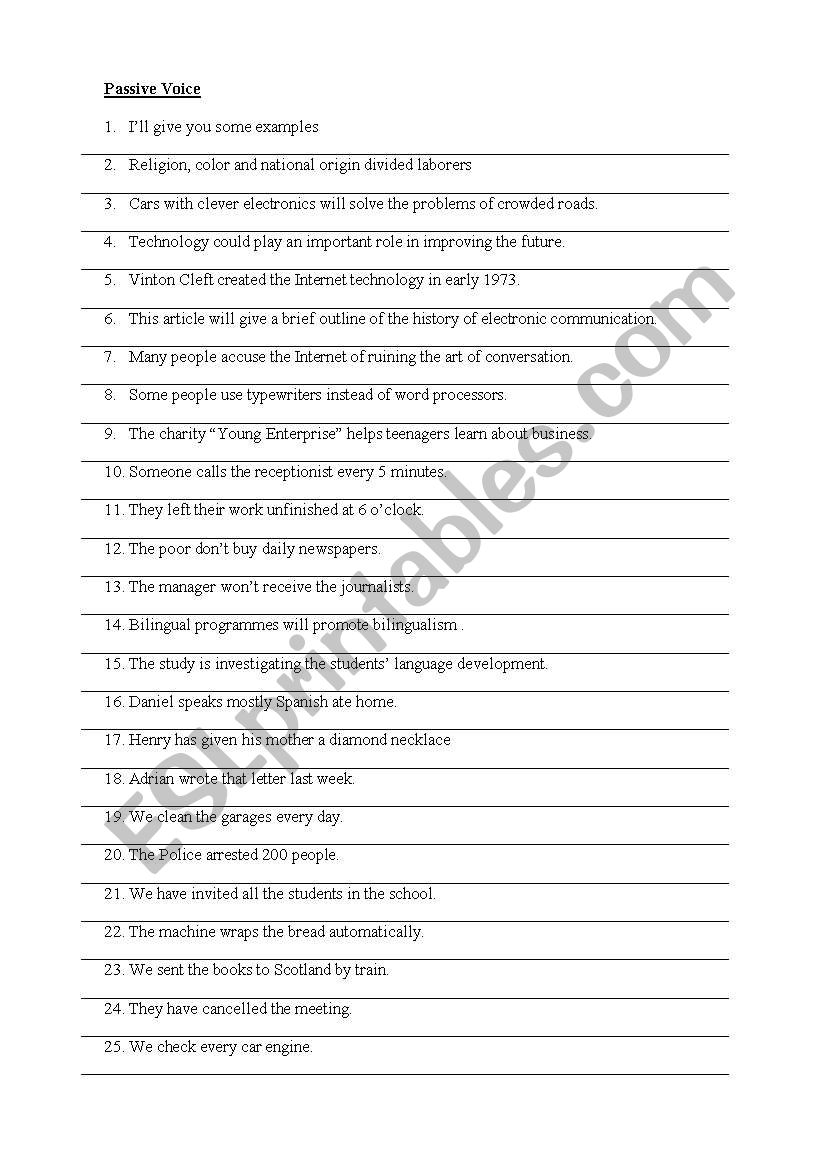 Passive voice exercises worksheet