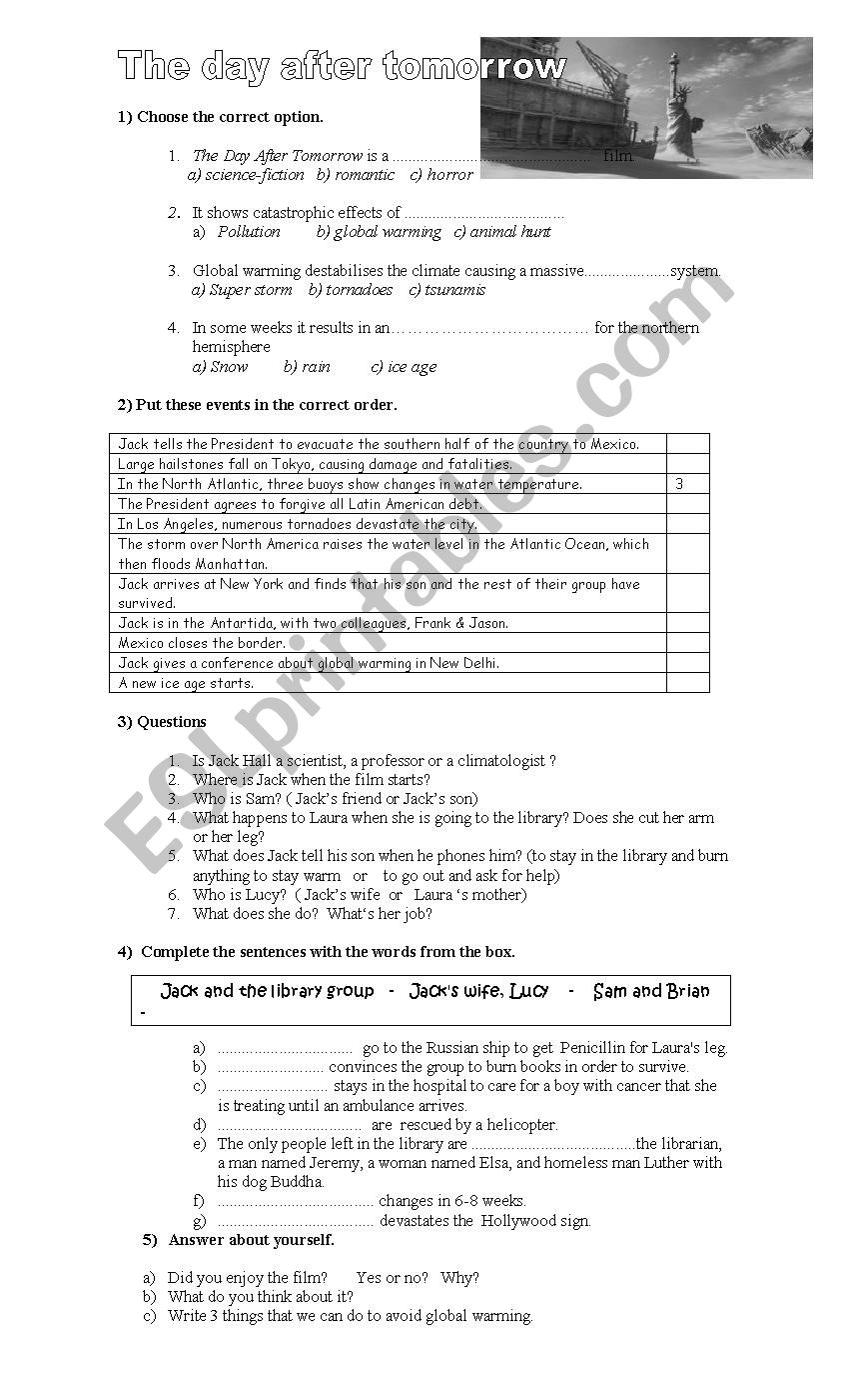 The day after tomorrow worksheet