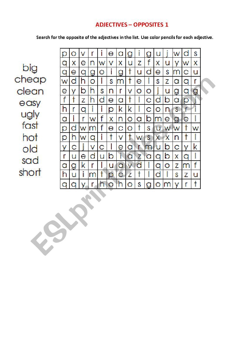 Adjectives Word Search 1 worksheet