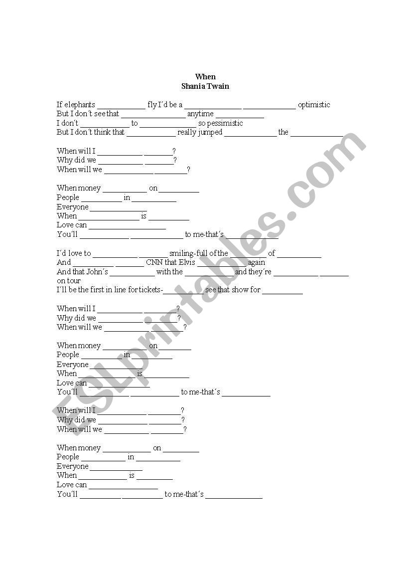 Song activity - When (Shania Twain)