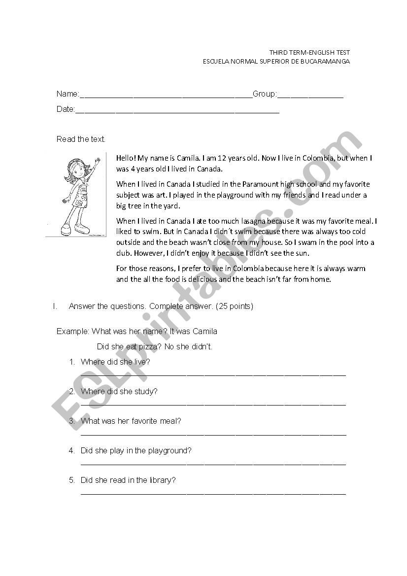 simple past test worksheet