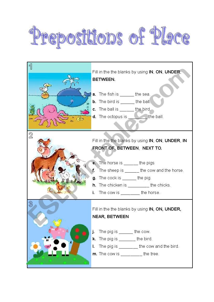 preposition of place worksheet