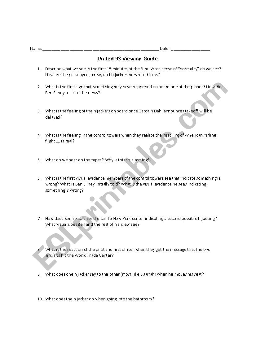 United 93 worksheet worksheet