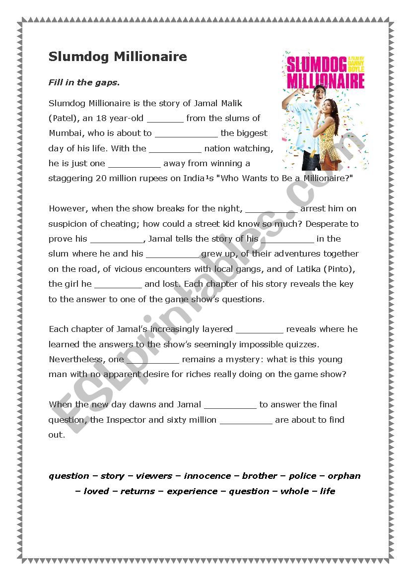 Slumdog Millionaire  worksheet