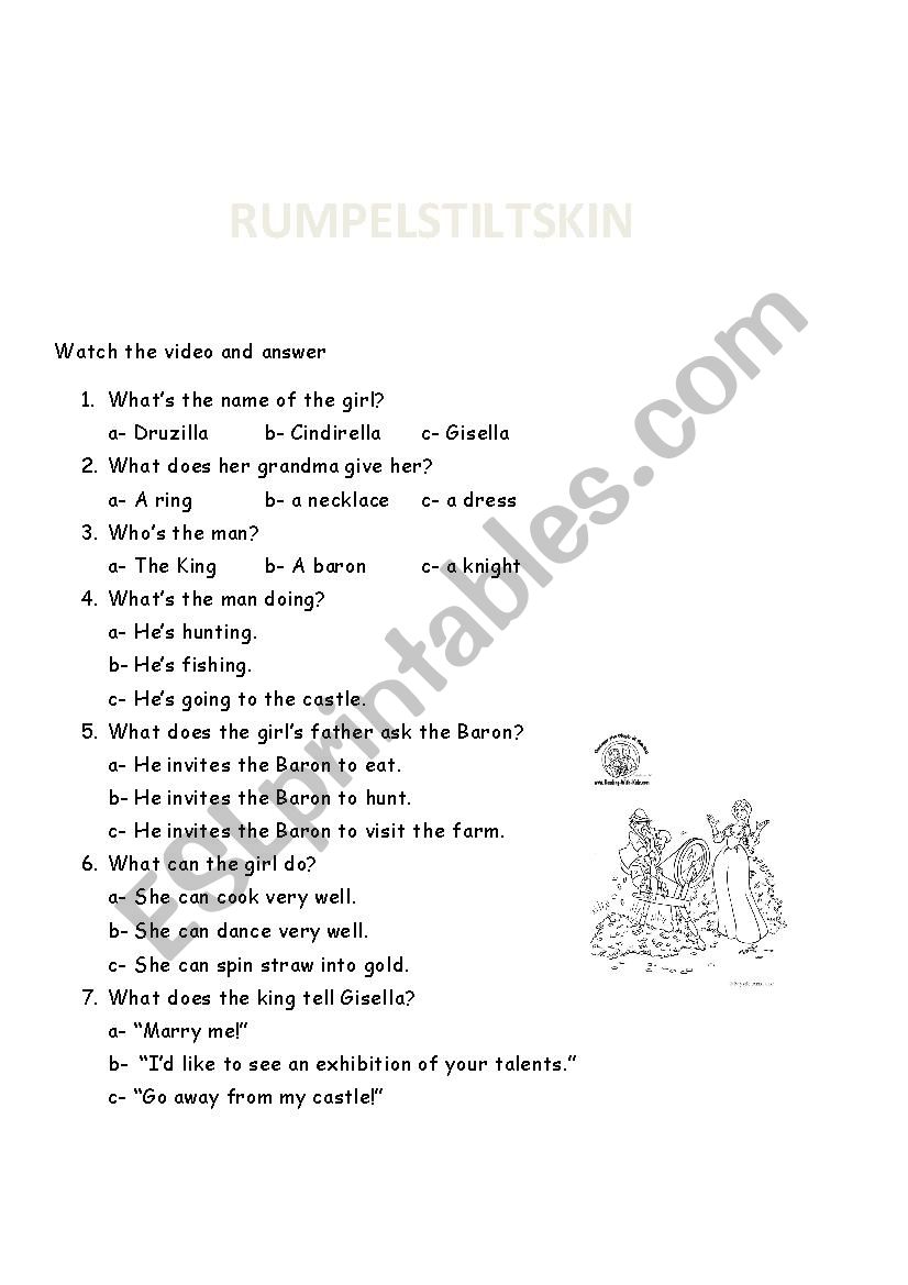 Rumpelstiltskin video worksheet