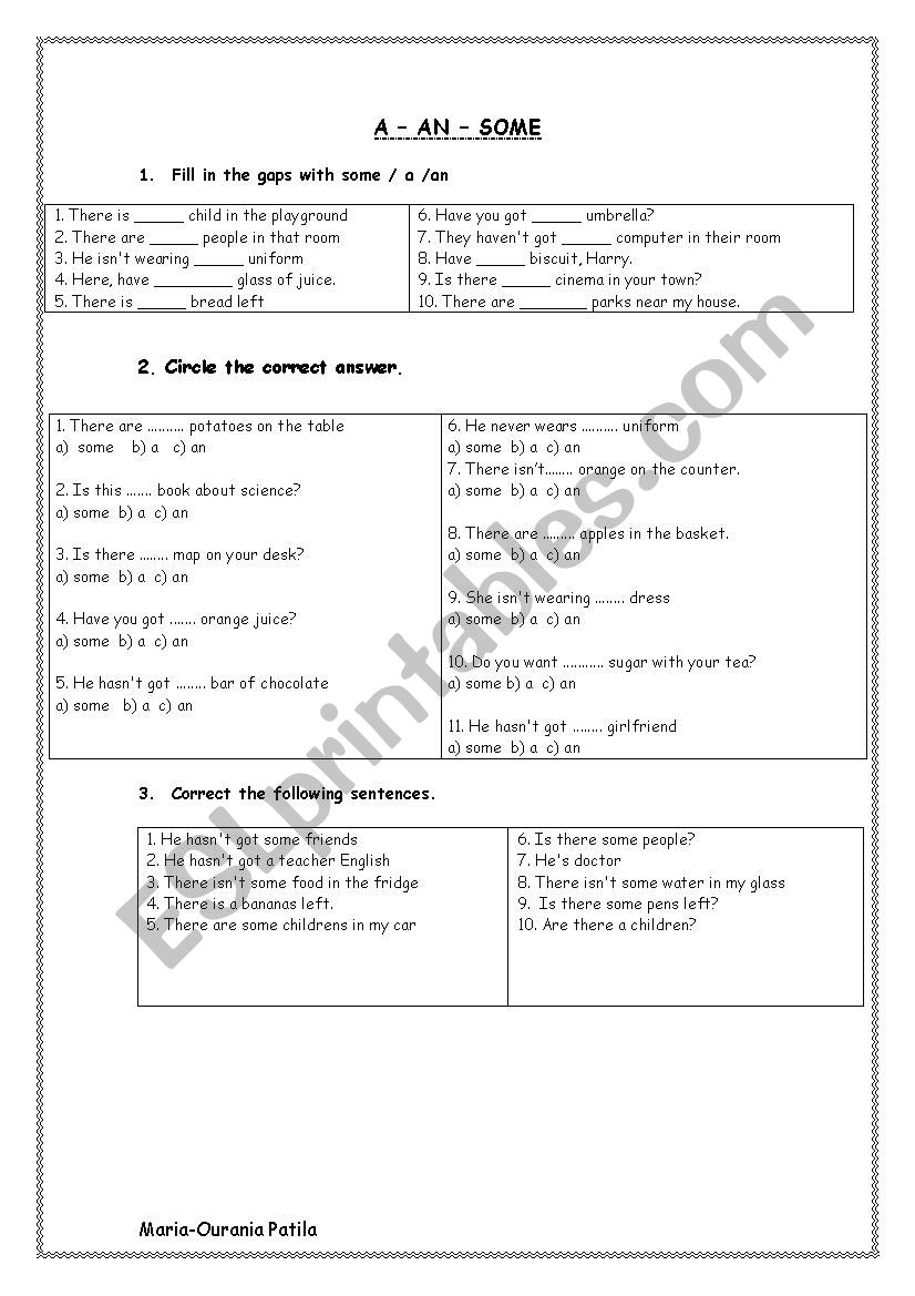 A-AN-SOME WORKSHEET worksheet