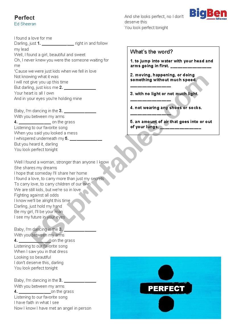 Perfect - Ed Sheeran worksheet