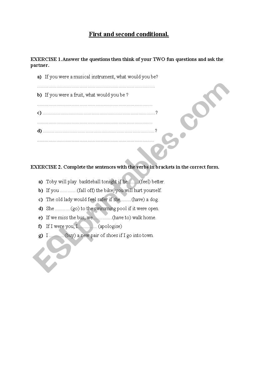 first and second conditional worksheet