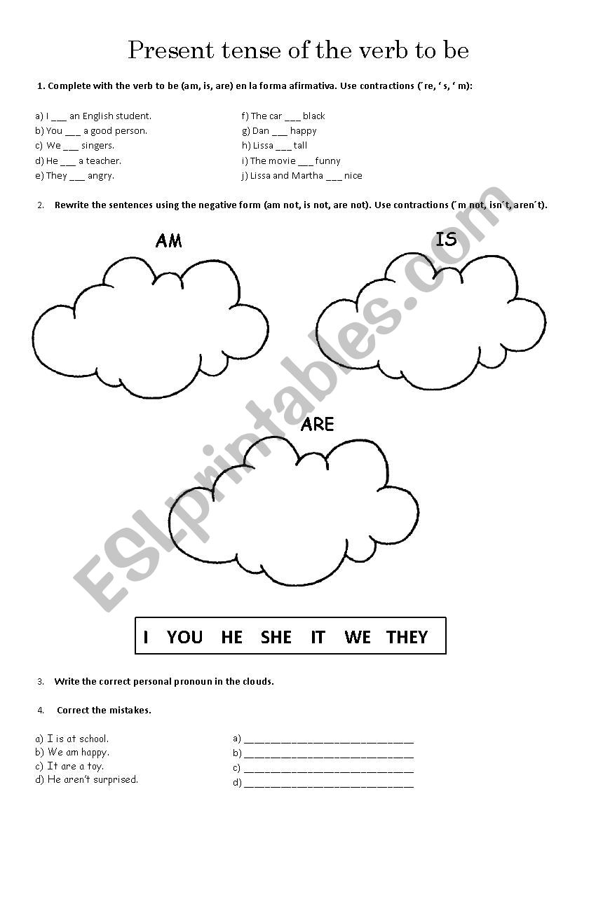 Verb To Be exercises worksheet