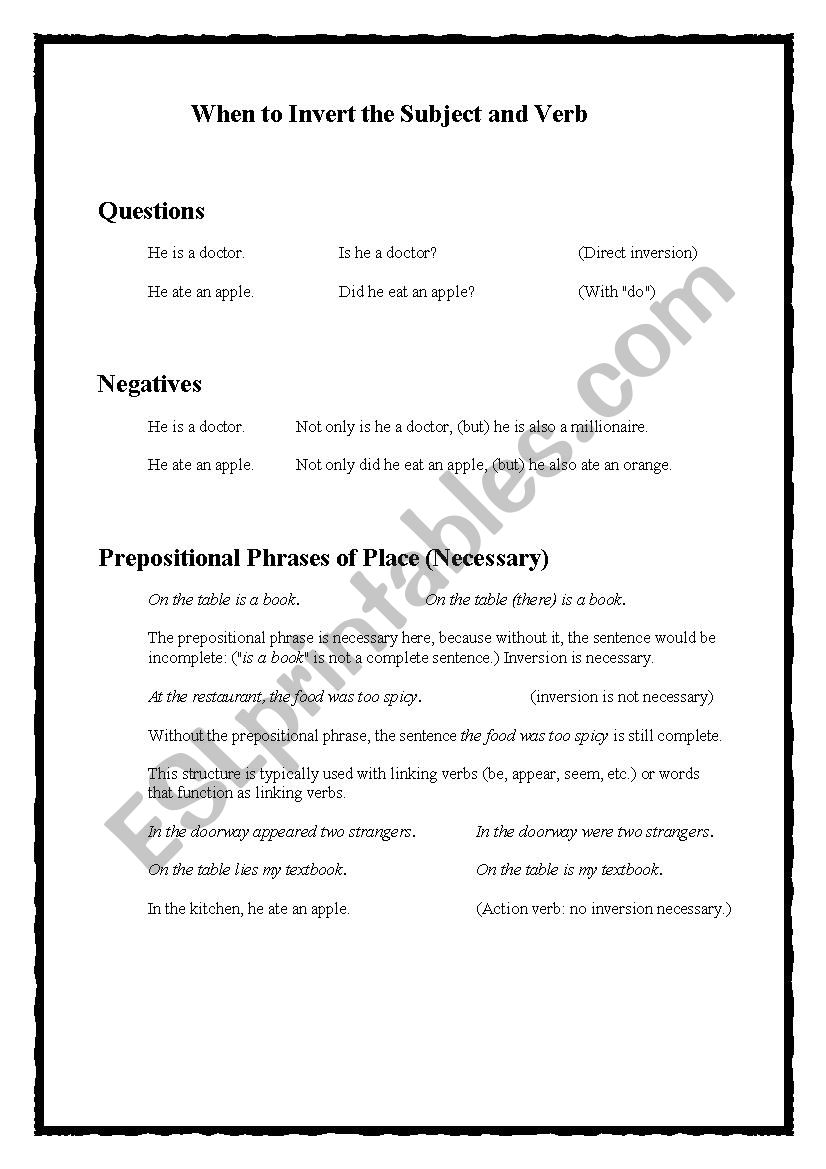 inversion rules worksheet