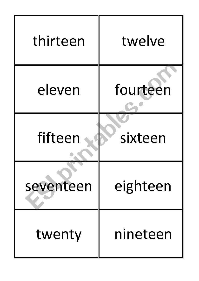 Numbers double flashcards worksheet