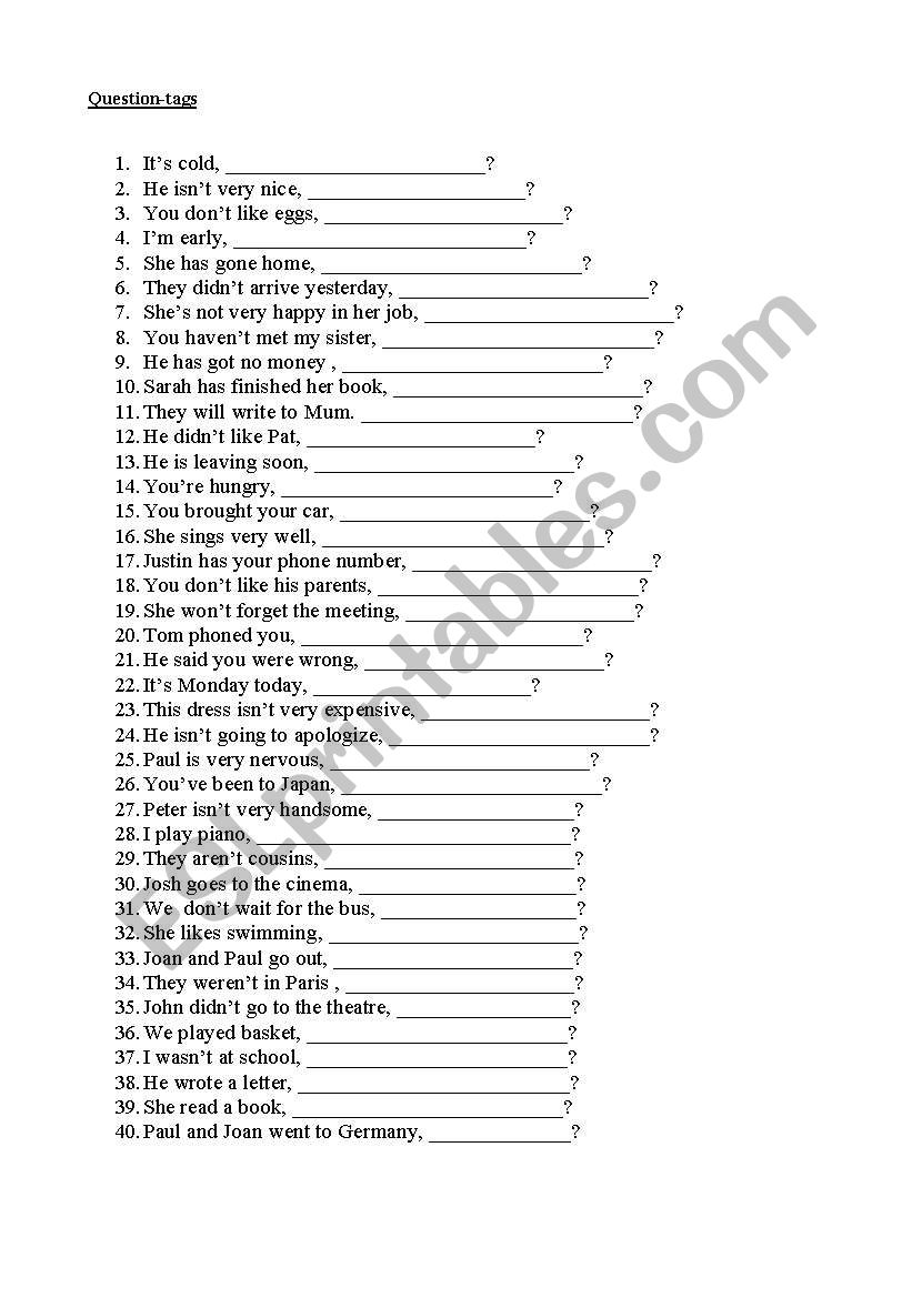 Tag Questions worksheet