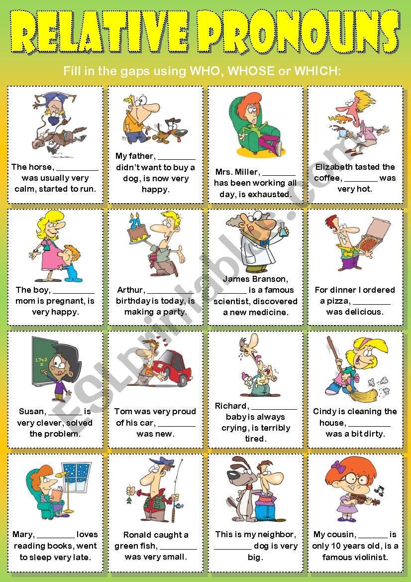 Relative Pronouns (who, whose or which)