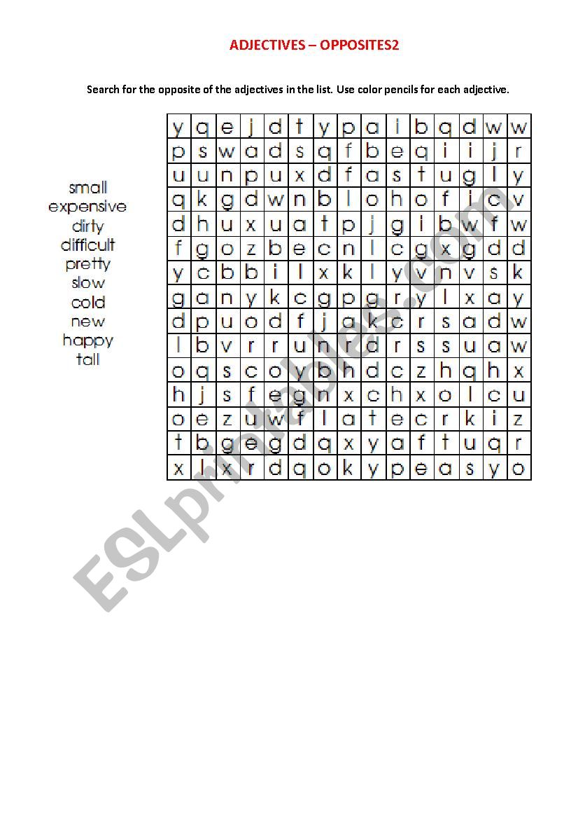 Adjectives Word Search 2 worksheet