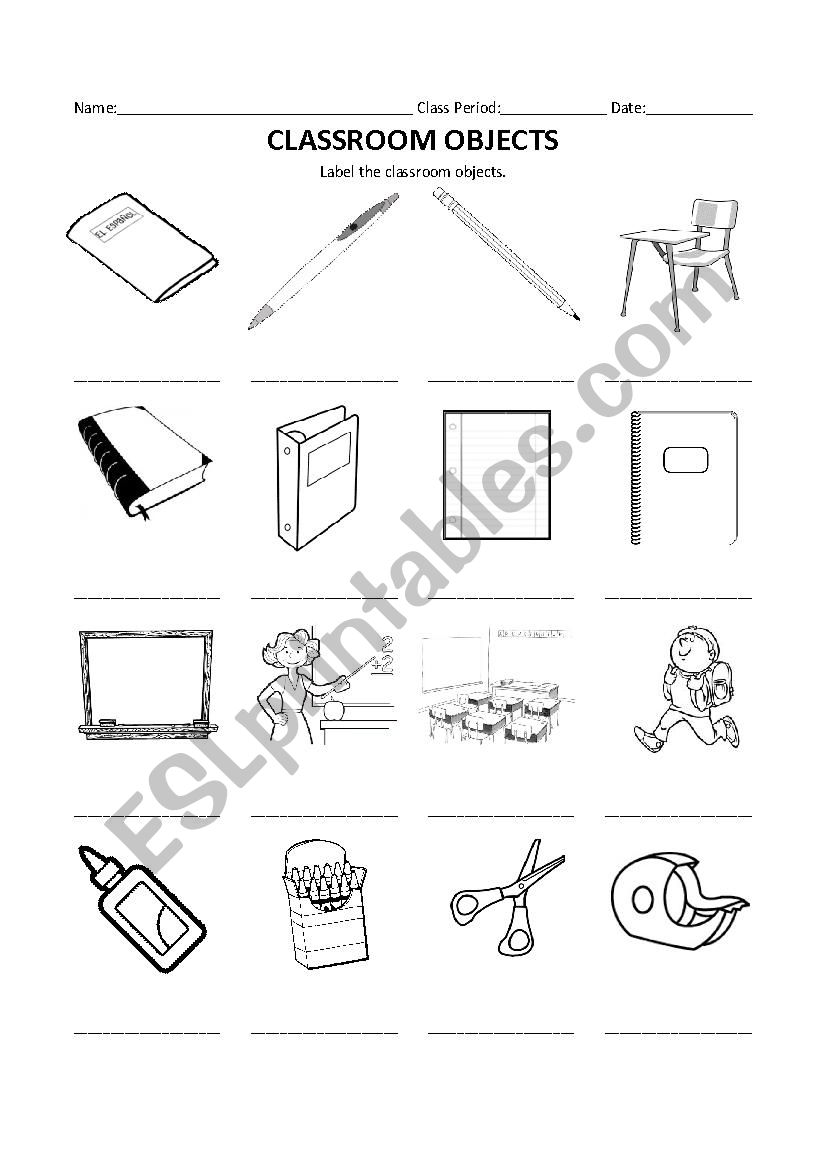 Classroom Objects worksheet