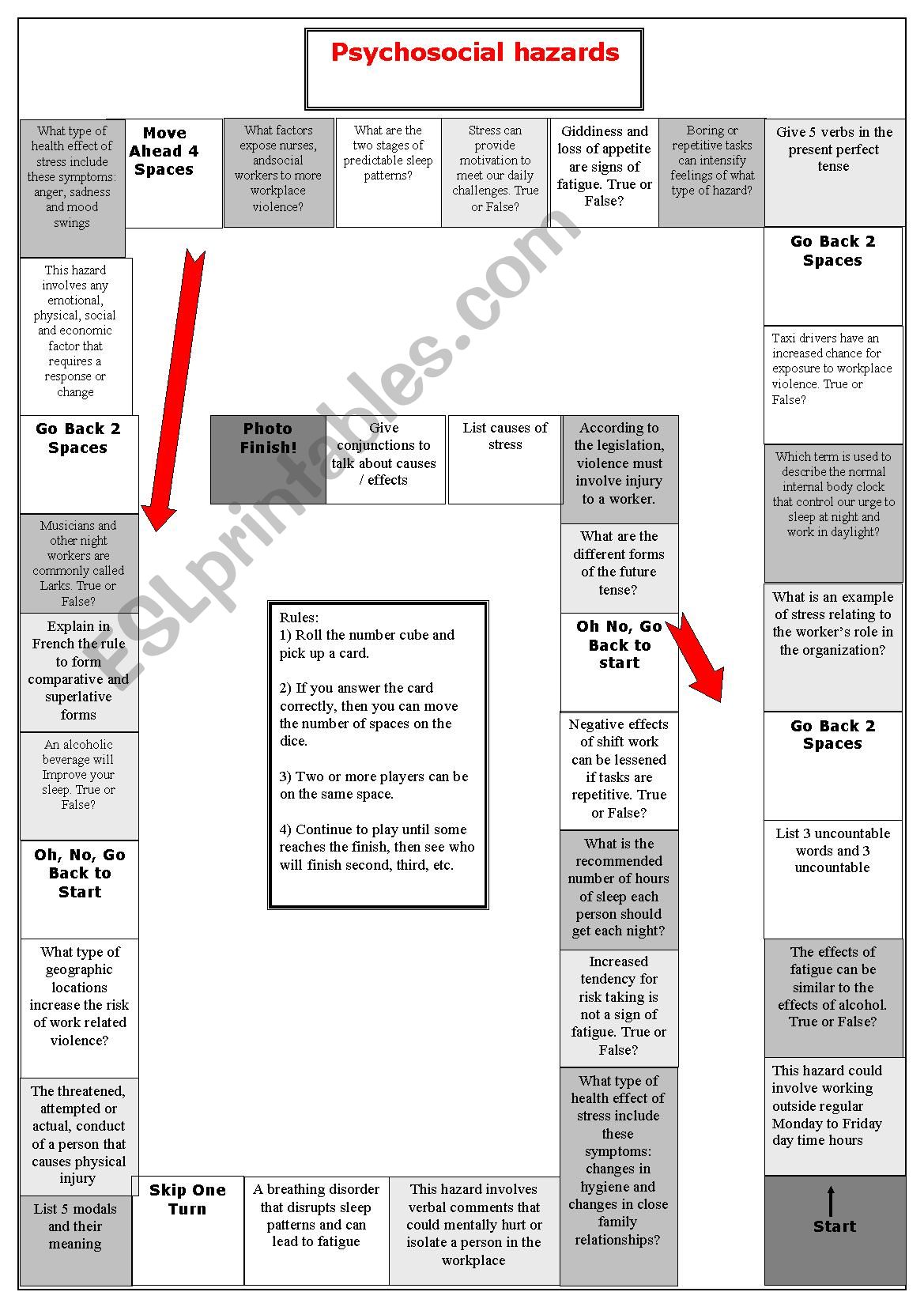 Psychosocial hazards board game