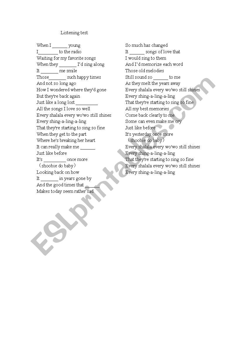 simple past listening test - ESL worksheet by gmlamo