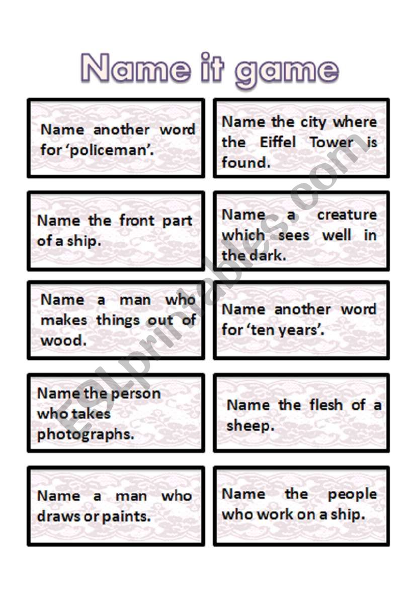  name it game cards - very interesting + get students thinking :) 3rd part