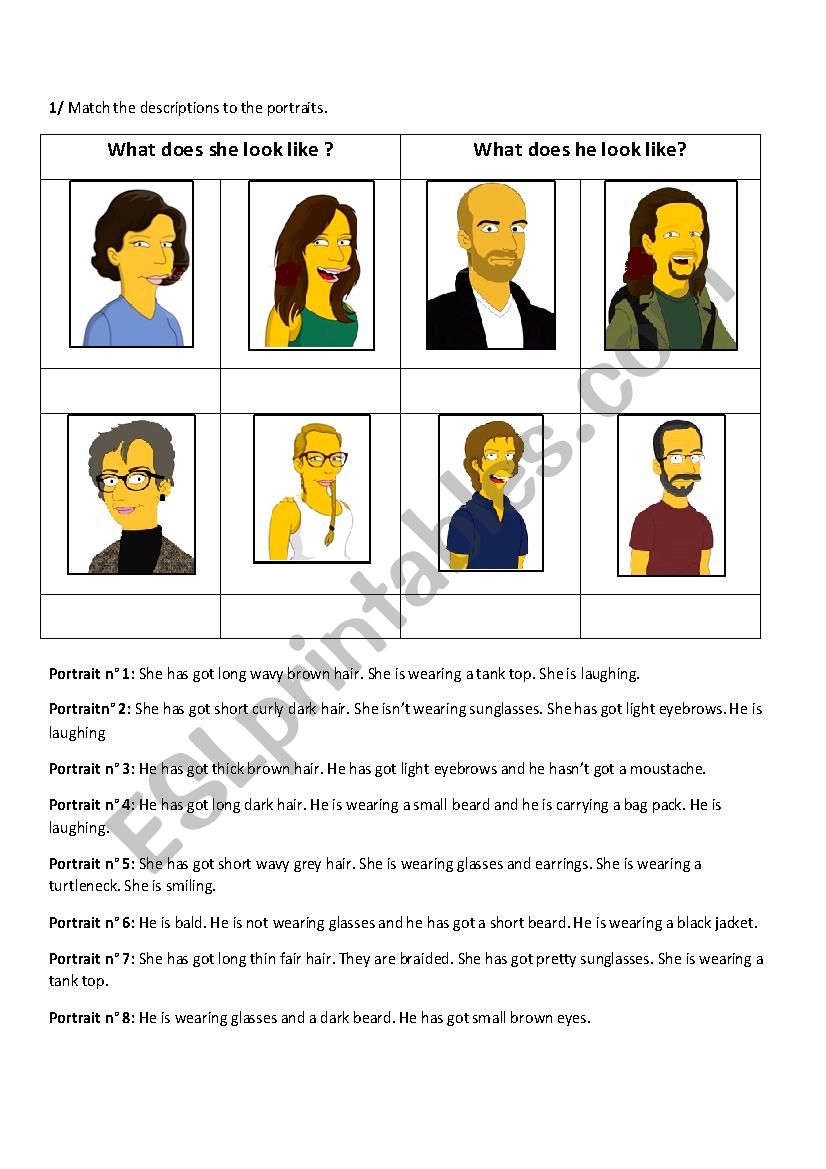 Physical description  worksheet