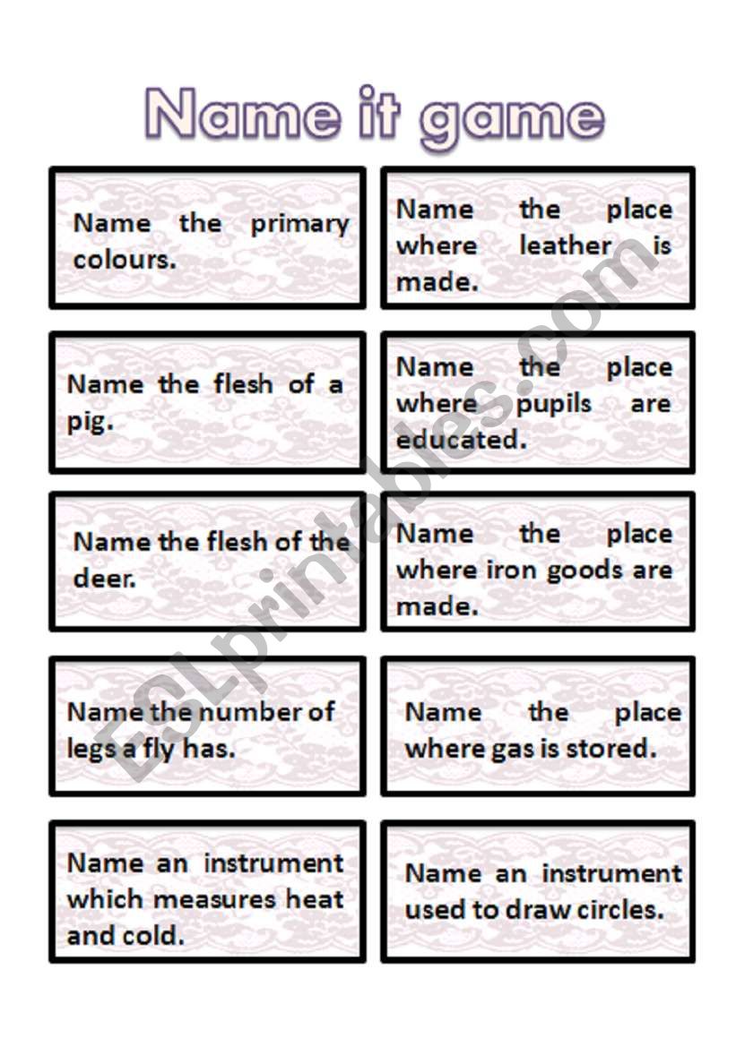  name it game cards - very interesting + get students thinking :) 4th part