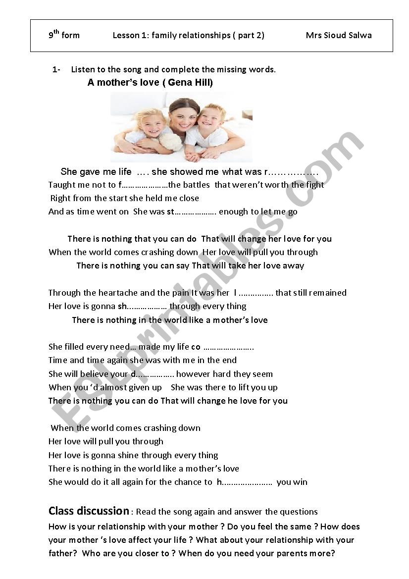 FAMILY RELATIONSHIPS worksheet