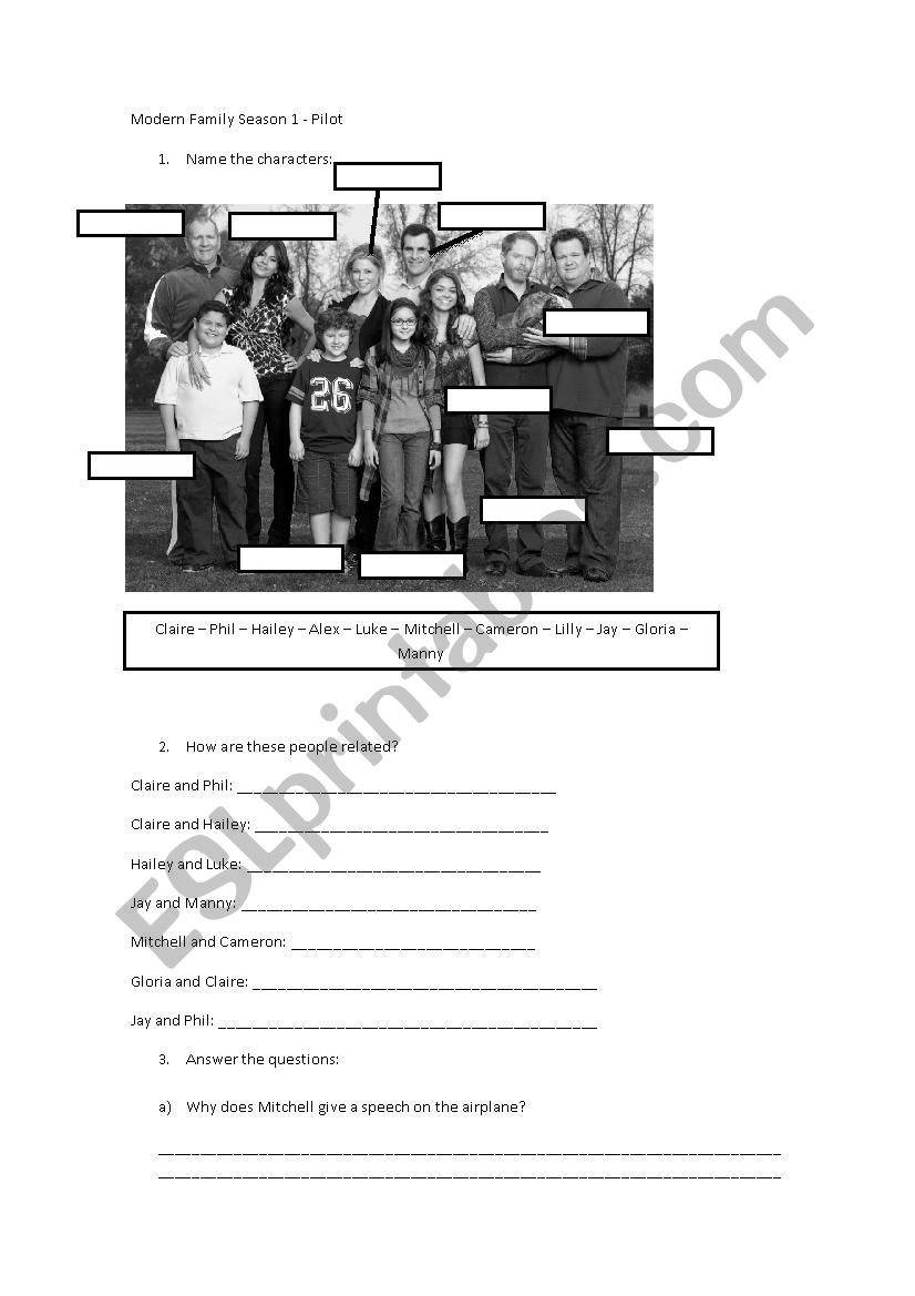 Modern Family Episode 1 worksheet