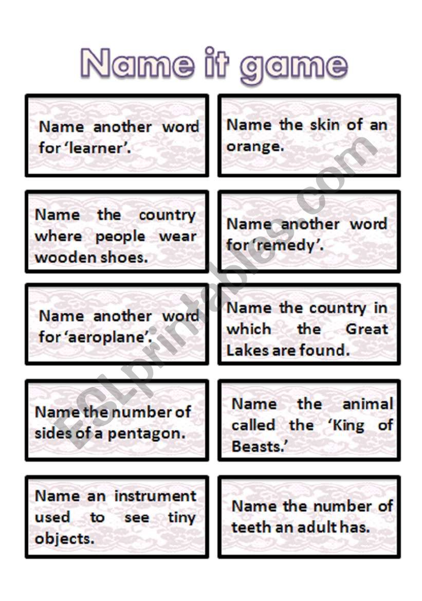  name it game cards - very interesting + get students thinking :) 5th part