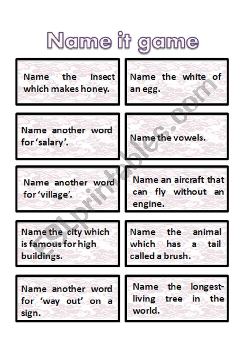  name it game cards - very interesting + get students thinking :) 6th part