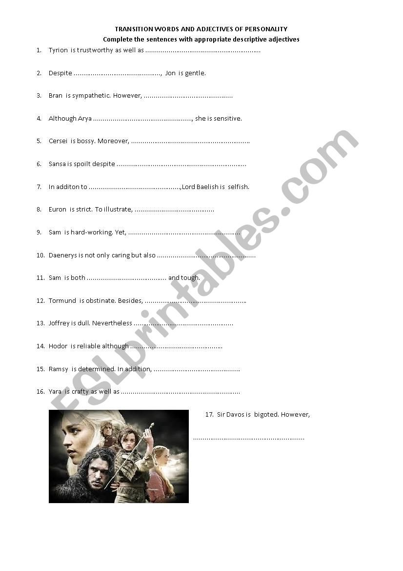 adjectives of personality worksheet