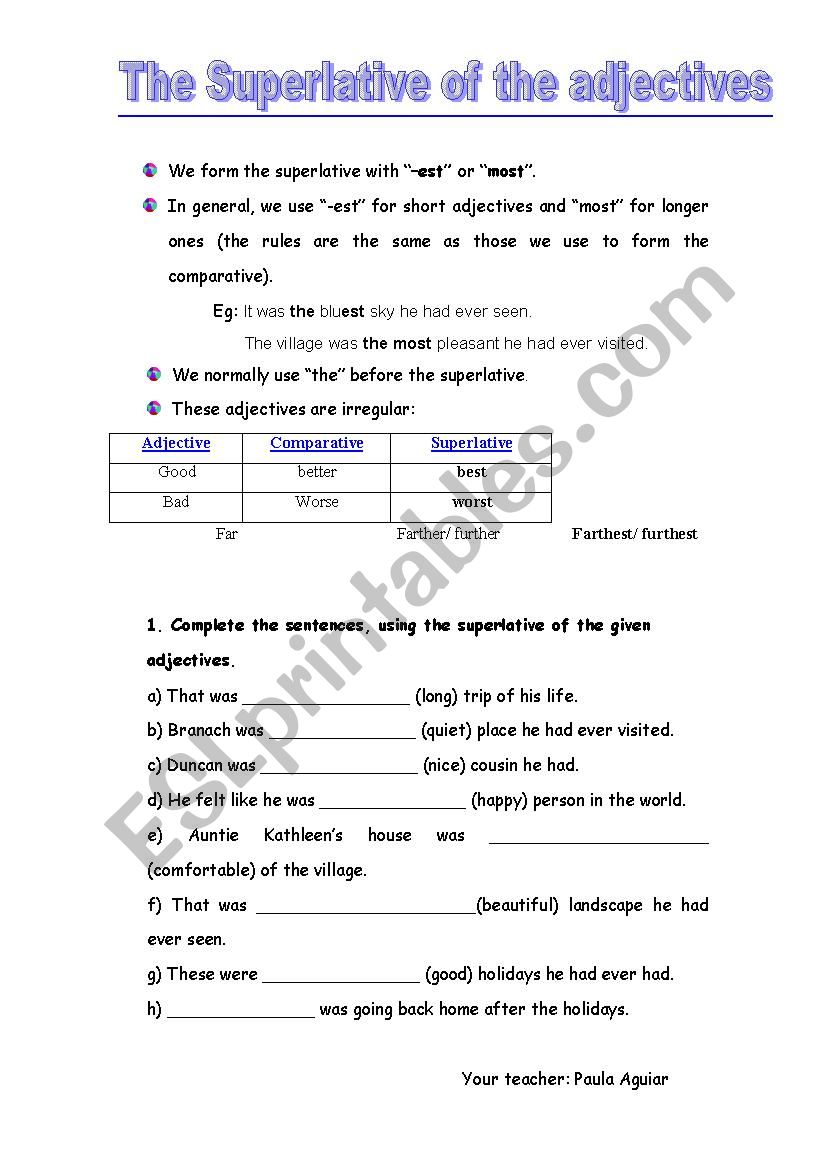 the superlative worksheet