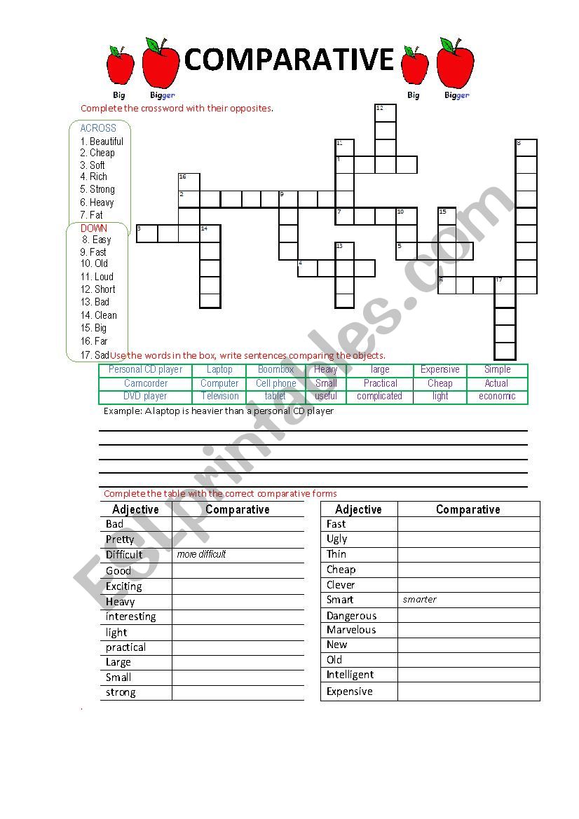OPPOSITE AND COMPARATIVE worksheet