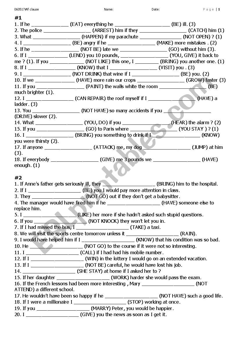 IF CLAUSE - Mixed exercise  worksheet