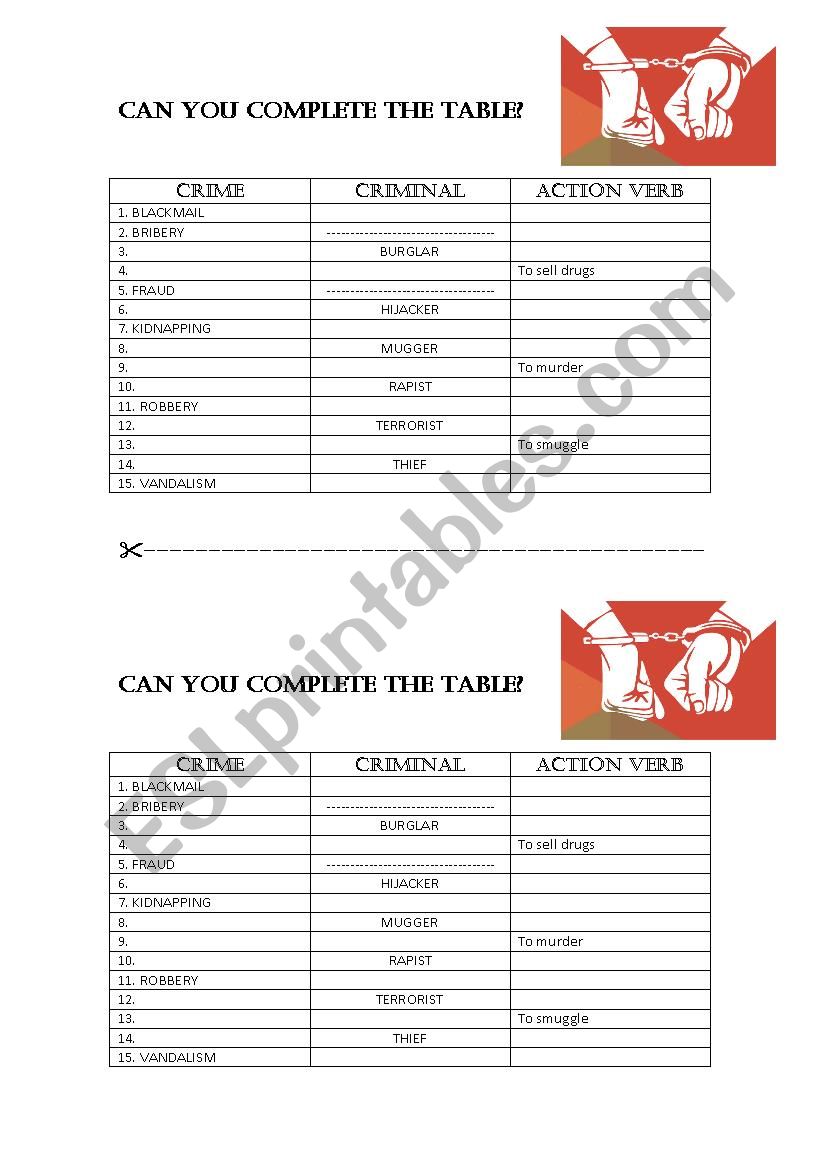 CRIMES AND CRIMINALS worksheet