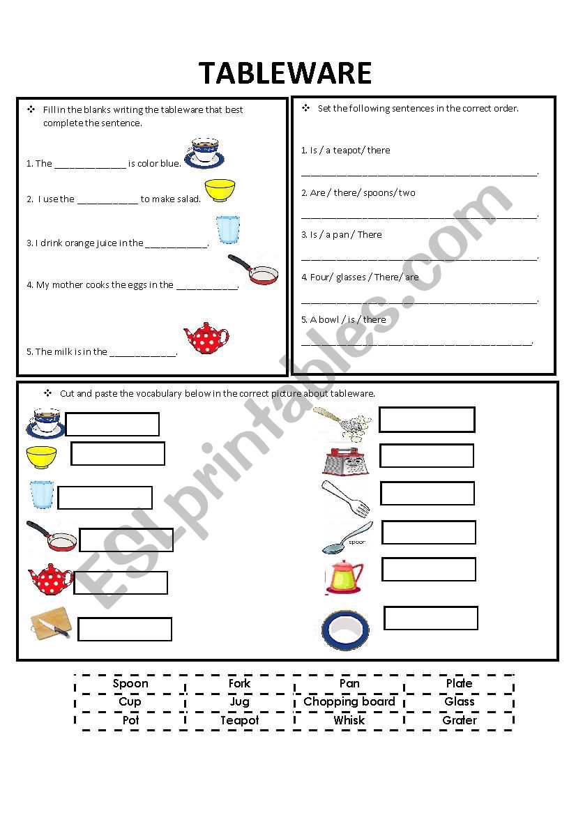 Tableware worksheet