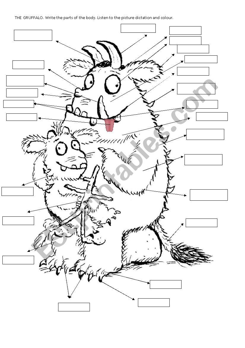 Gruffalo. Parts of the body worksheet