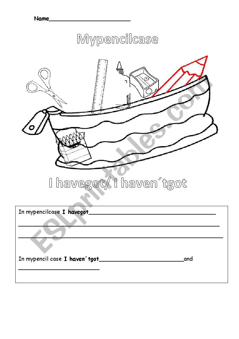 My pencil case worksheet