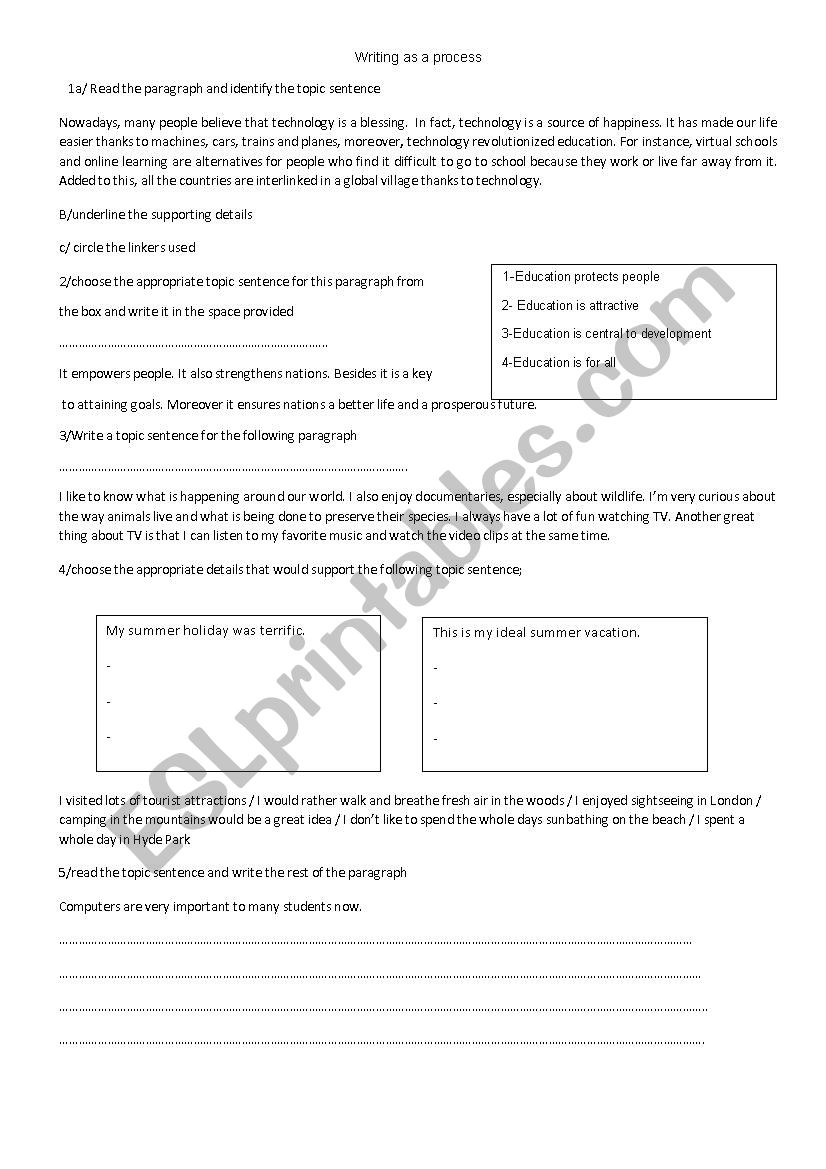 writing as a process worksheet