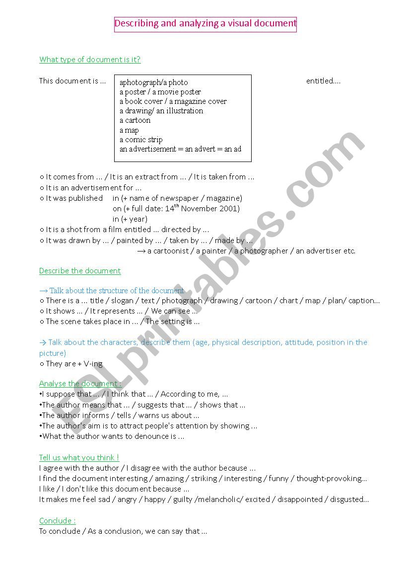 How to describe and analyse a visual document 