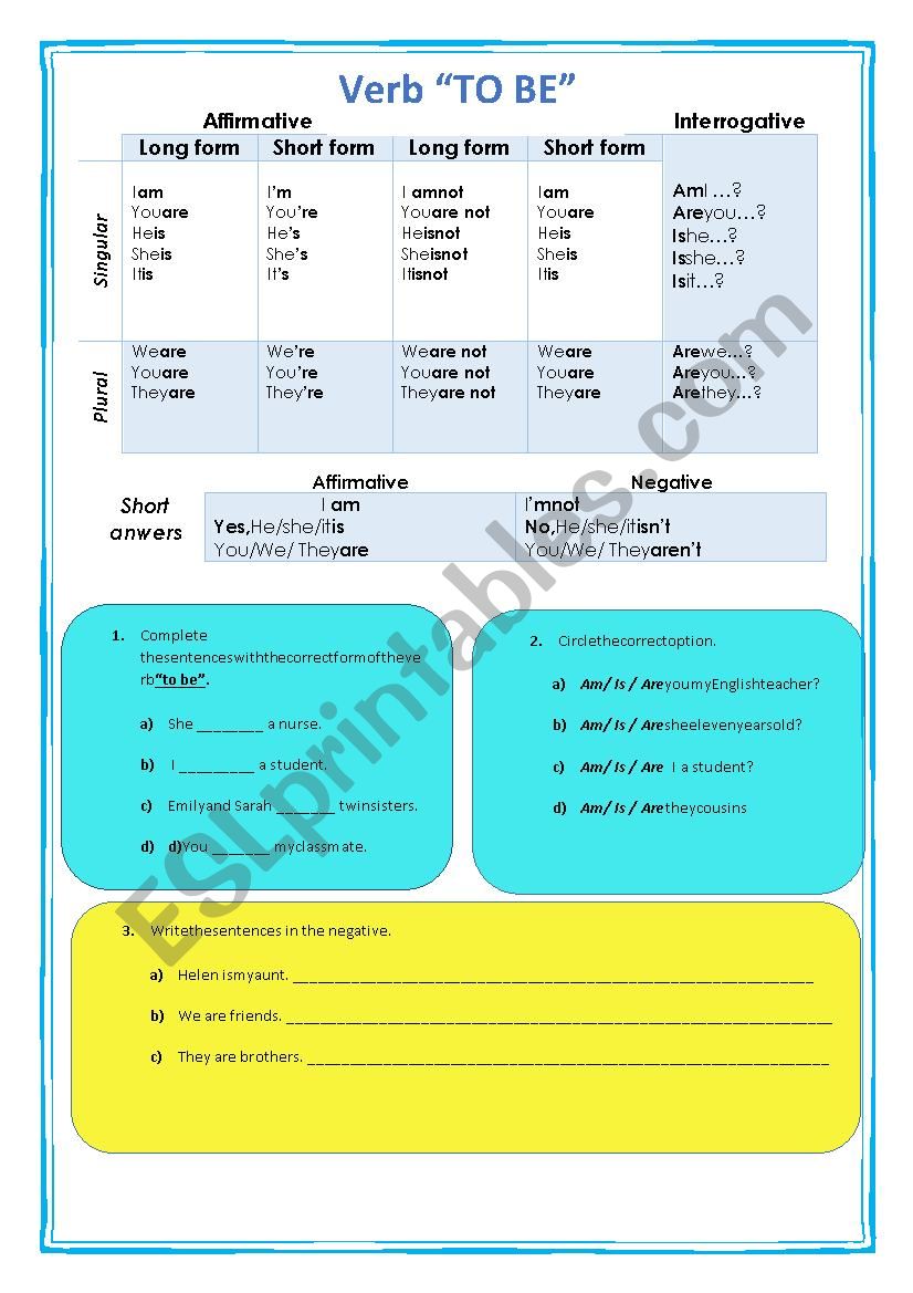 Verb To be worksheet