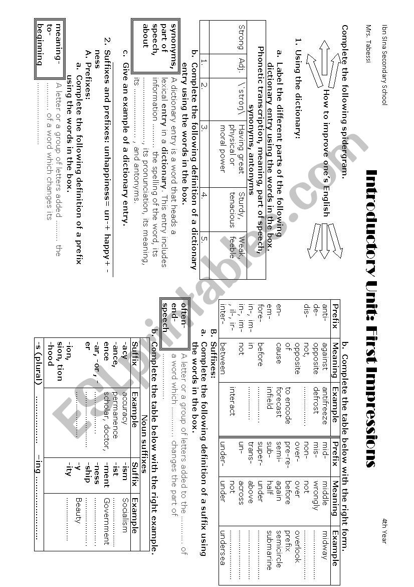 First impressions worksheet